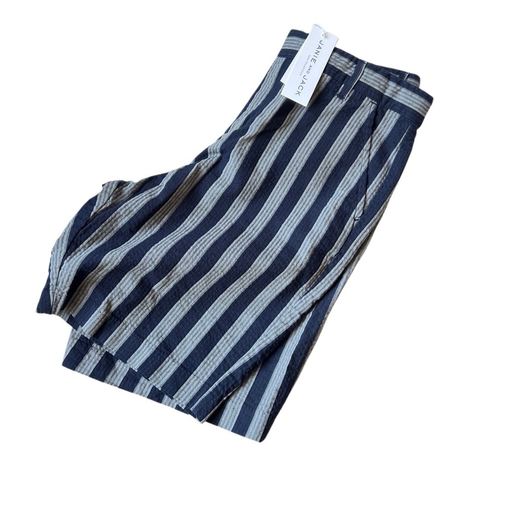 Janie and Jack Boys Navy Blue Stripe Shorts Adjustable Waist Size 14 - Picture 1 of 5